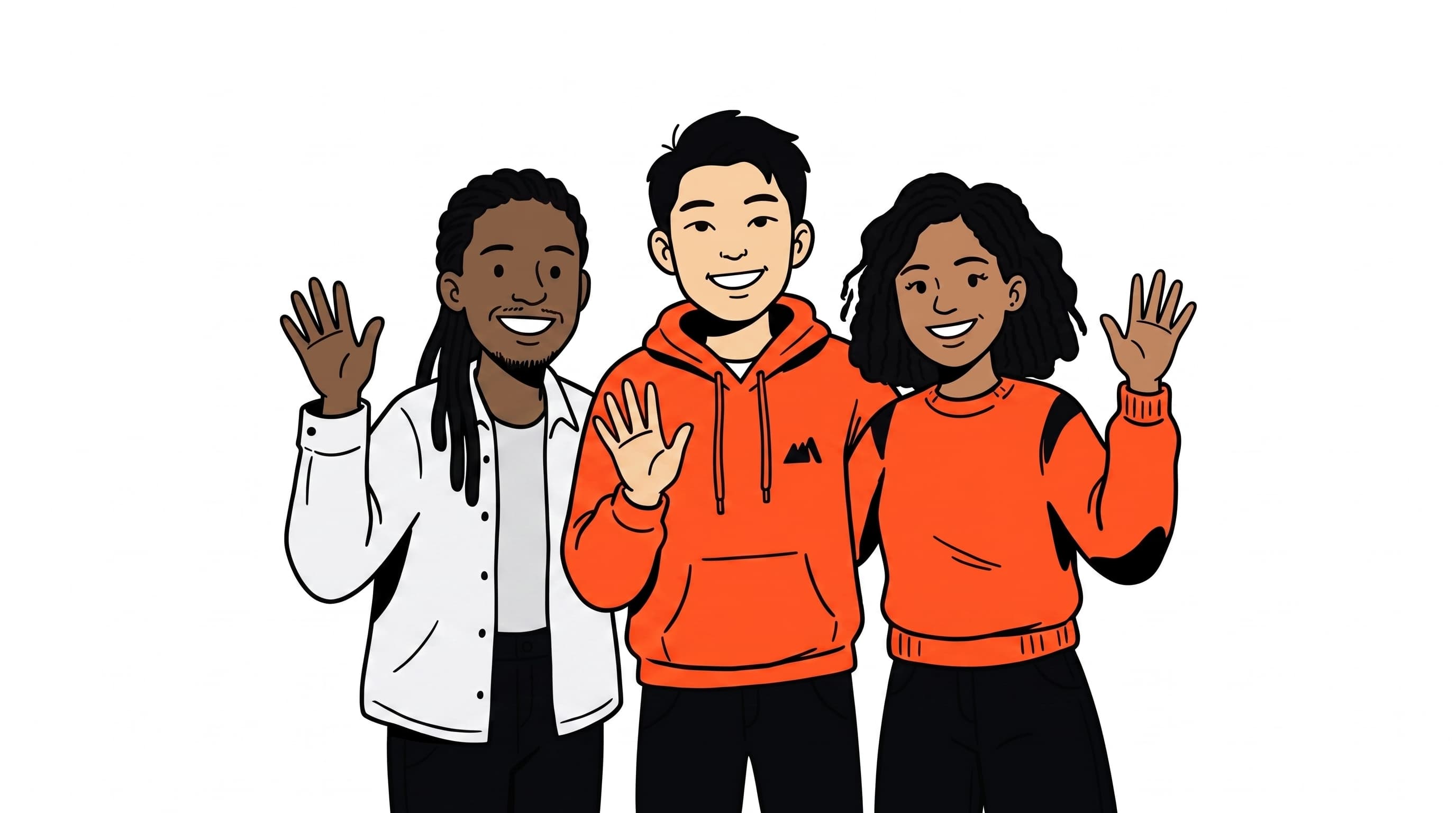 Waving friends doodle